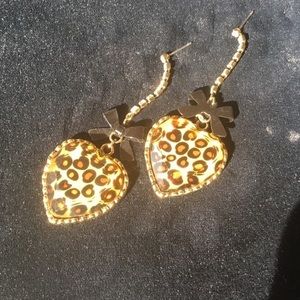 BETSETY JOHNSON HEART LEOPARD PRINT DANGLED POST EARRINGS